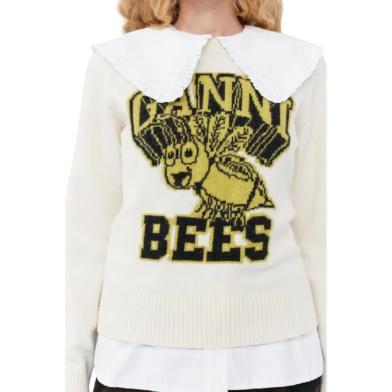 Women's Trendy Apparel Shop Sale Items Graphic Bees O-Neck Pullover (Egret)