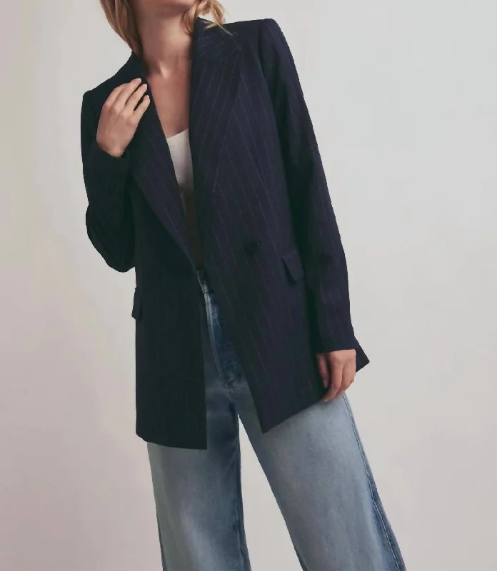 Vintage-Inspired Women's Apparel Travel Essentials The Favorite Blazer In Navy Pinstripe