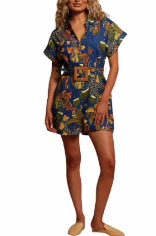 Women's Trendy Casual Outfit Minimalist Elegant Collared Romper In Twilight Jungle